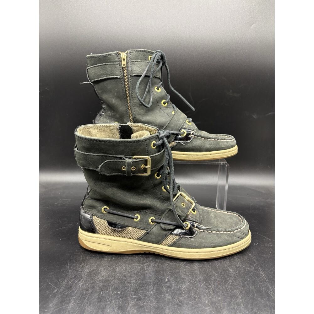 Sperry Top-Sider Womens 9309246 Huntley Zip Buckle Boat Black Boots Size 7